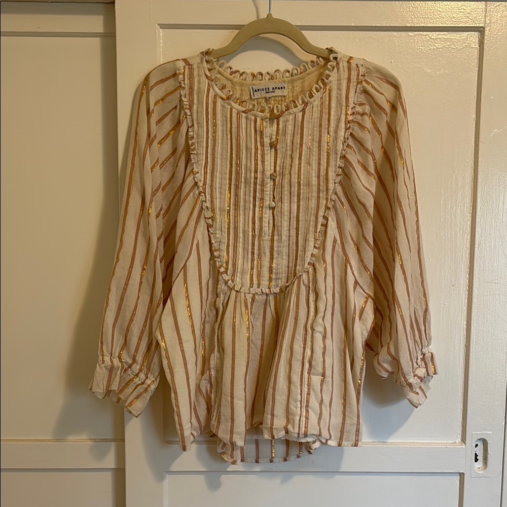 Apiece Apart Cala Blouse with Flutter Sleeves and Pleated Front